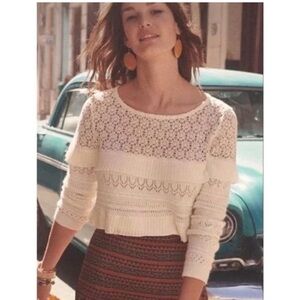 SOLD Sézane Cream Ruffle Openwork Knit Sweater